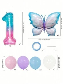 1Set, Butterfly Balloons Colorful Gradient Pink Butterfly Foil Mylar Balloon For Fairy Pink Butterfly Birthday Decorations Party Supplies Star Sky Gradient 40inch Digital Aluminum Film Balloon.Photo Prop, Party Scene Decor Arrangement,Baby Shower