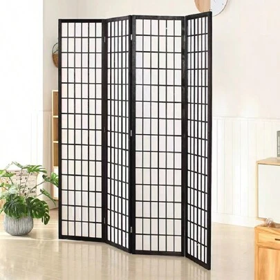 Living And Home 130\180 Cm Tall 3\4-Panel Black\Coffee Finish Solid Pine Wood Room Divider With Classic Grid Design, Perfect For Privacy And Elegant Home Decor, Home Living Room Bedroom Folding Privacy Screens