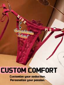 Custom Funny Text.Side Strap Underwear Women's Lace Sexy Large Size Light Luxury Strap Hollow T-Shaped Pants Low Waist T-Pants.Christmas.