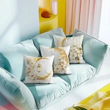 4 Stücke Ramadan Sichelmond & Blumen bedruckte einseitige Kissenbezüge