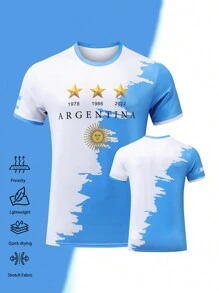 1 件男士经典阿根廷撞色足球球衣，吸湿排汗透气，适合休闲穿着、训练和酒吧派对，春夏季