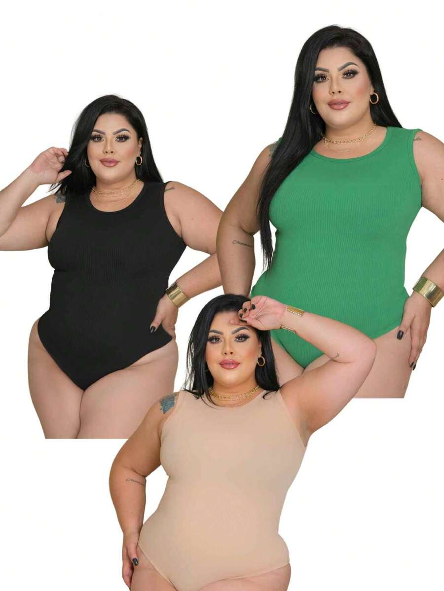 Kit 3 Body regata Plus Size - Verde - Visão 1