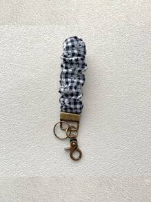 Wristlet Keychain For Women, Scrunchie Bracelet Key Ring With Clip Closure, Stretchy Wrist Lanyard,Keychain For Car Keys,Black And White Checkered Pattern,Daisy Pattern, Striped Pattern School