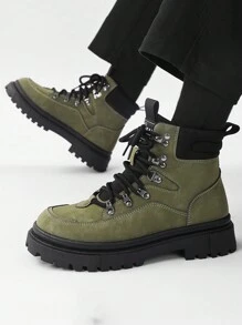Outdoor Sports Shoes For Men, Comfortable Non-Slip Casual Shoes, Thick Sole High-Top Hiking Shoes, Lightweight Outdoor Running Shoes, Random Pattern And Design