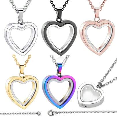 Glass Cremation Jewelry Necklace For Ashes Heart Memorial Lockets For Ashes Stainless Steel Keepsake Urn Ashes Pendants Valentine's Day Gift