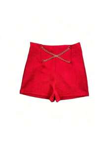 SHORTS LINHO CHIQUE EM ALFAIATARIA PLUS SIZE COLEÇÃO VERÃO GG ao G3 - Azul com Corrente - Visão 3