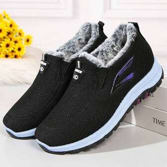 Ademende Flying Shuttle Woven-schoenen voor dames met thermische voering, casual veterschoenen voor buiten, comfortabele lage sneakers