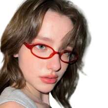 Oval Small Frame Glasses, Anime Style, Korean/Japanese Fashion, Retro Y2K Chic, Gradient Lens, Suitable For Casual Wear - Red - View 3