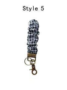 Wristlet Keychain For Women, Scrunchie Bracelet Key Ring With Clip Closure, Stretchy Wrist Lanyard,Keychain For Car Keys,Black And White Checkered Pattern,Daisy Pattern, Striped Pattern School