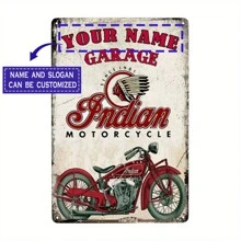 Customized Name Or Text Vintage Motorcycle Garage Metal Sign - Personalized Wall Decor, 8x12 Inches