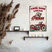 Customized Name Or Text Vintage Motorcycle Garage Metal Sign - Personalized Wall Decor, 8x12 Inches