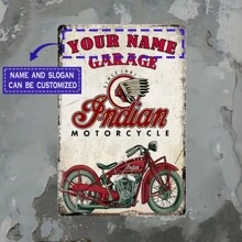Customized Name Or Text Vintage Motorcycle Garage Metal Sign - Personalized Wall Decor, 8x12 Inches