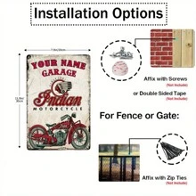 Customized Name Or Text Vintage Motorcycle Garage Metal Sign - Personalized Wall Decor, 8x12 Inches