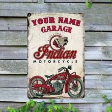 Customized Name Or Text Vintage Motorcycle Garage Metal Sign - Personalized Wall Decor, 8x12 Inches
