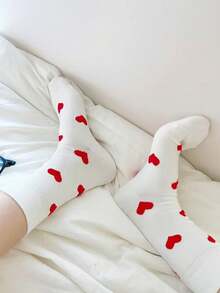 1/2 Pairs Couples' Heart Pattern Mid-Calf Socks, Suitable For Gift - Multicolor - View 3