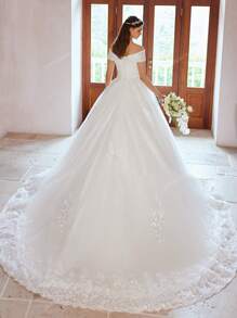Robe de mariée Empire à l'épaule dénudée avec appliqués perlés élégants (jupon non inclus), robe de mariée pour la mariée