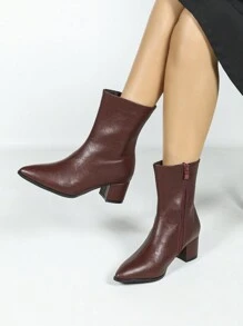 Women's Fashion Party Stiletto Heel Ankle Boots, Comfortable Elegant Pointed Toe Casual Wear, Wine Red