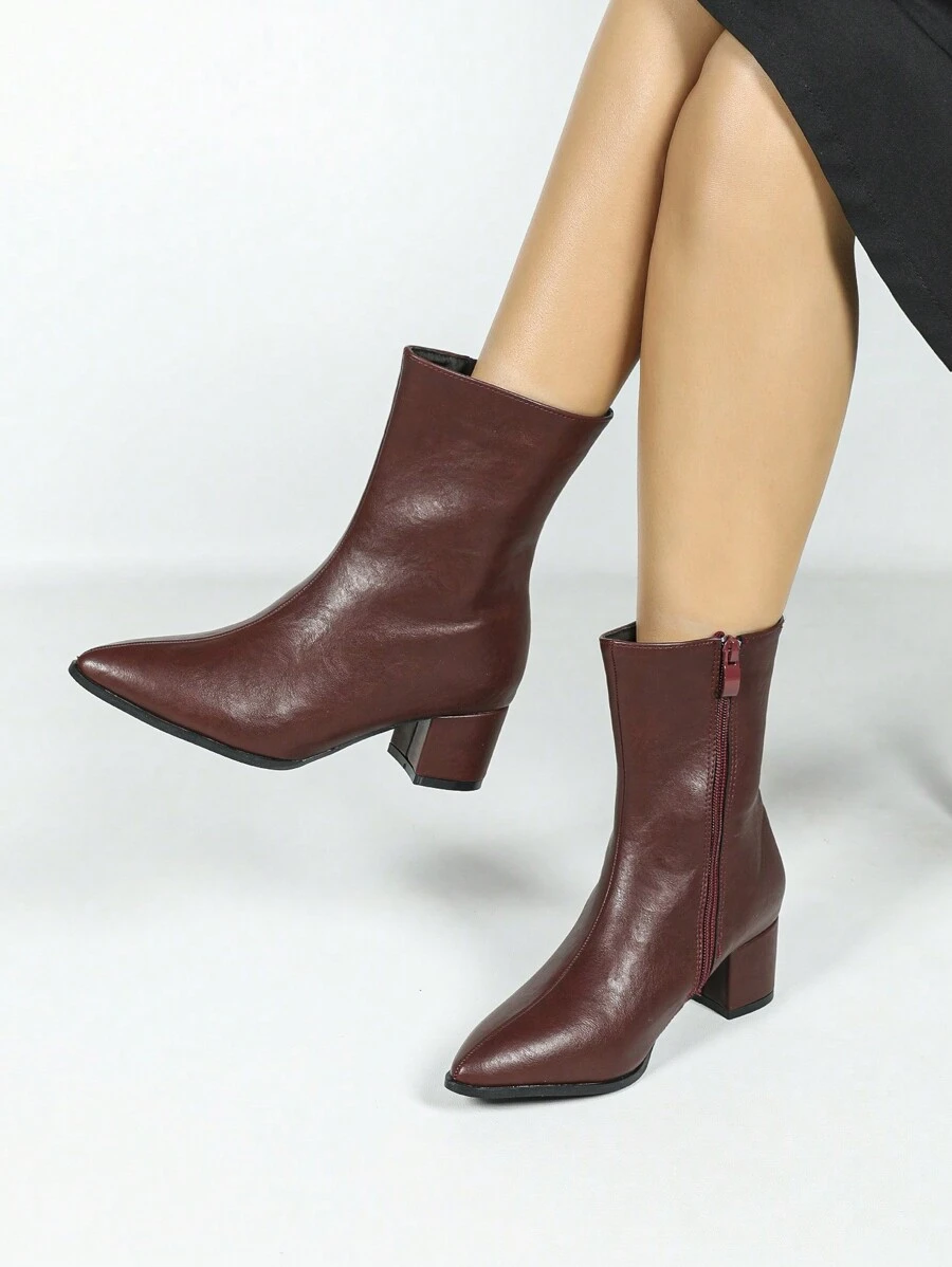 Women's Fashion Party Stiletto Heel Ankle Boots, Comfortable Elegant Pointed Toe Casual Wear, Wine Red