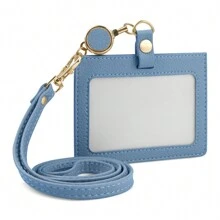 Badge Holder With Retractable Detachable Neck Strap Horizontal PU Leather Badge Clip With 1 Clear Window And 2 Card Slots On The Back Card Holder Wallet Business Card Holder Credit Card Holder Teacher Lanyard With Id Holder Card Holder Women For Women Mini Wallet Card Wallet