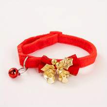 1 件随机颜色蝴蝶结铃铛项圈，适用于宠物、圣诞节和新年系列