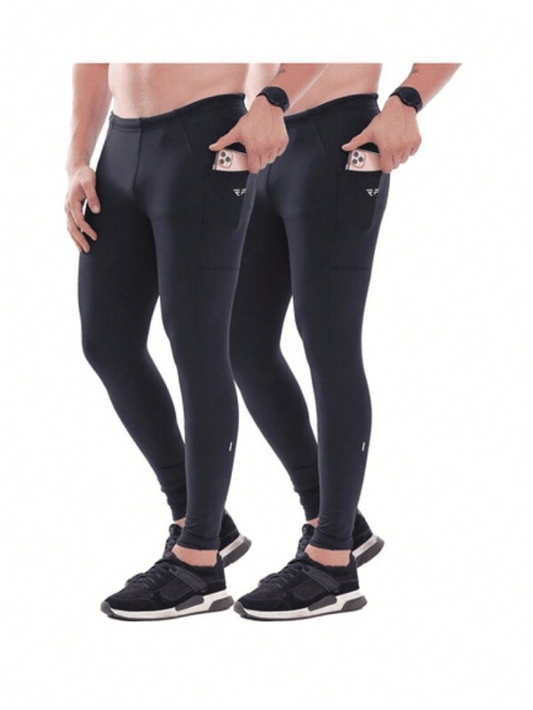 Kit 2 Calça Legging Masculino Pro Racing Com Bolsos Com Compressão