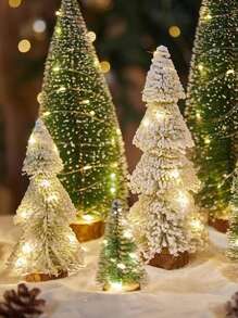6pcs/Set Mini Artificial Christmas Trees With Wooden Base, Christmas Decorations For Wedding Decor, Bridal Backdrop, Bouquets, Boutonnieres, Arch, Party Decorations - Multicolor - View 2