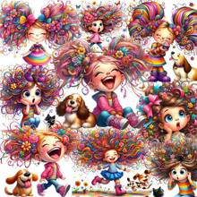 1 pak vintage cartoon mooie meisjesstickers, creatieve decoratieve handgemaakte stickers voor doe-het-zelf, scrapbooking, dagboek, fotoalbum, schoolbenodigdheden