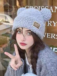1 件女士冬季针织帽，带毛绒熊耳朵，厚实保暖衬里，适合日常使用、旅行、滑雪、郊游 - 彩色 - 查看 17