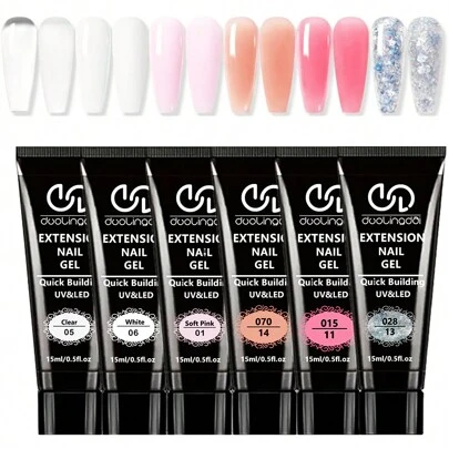 6色美甲延长胶套装（裸色、粉色、棕色），适合日常休闲妆容，可卸UV凝胶美甲沙龙套装，延长胶美甲套装，DIY美甲艺术美容美甲，情人节/圣诞节送给女性的礼物