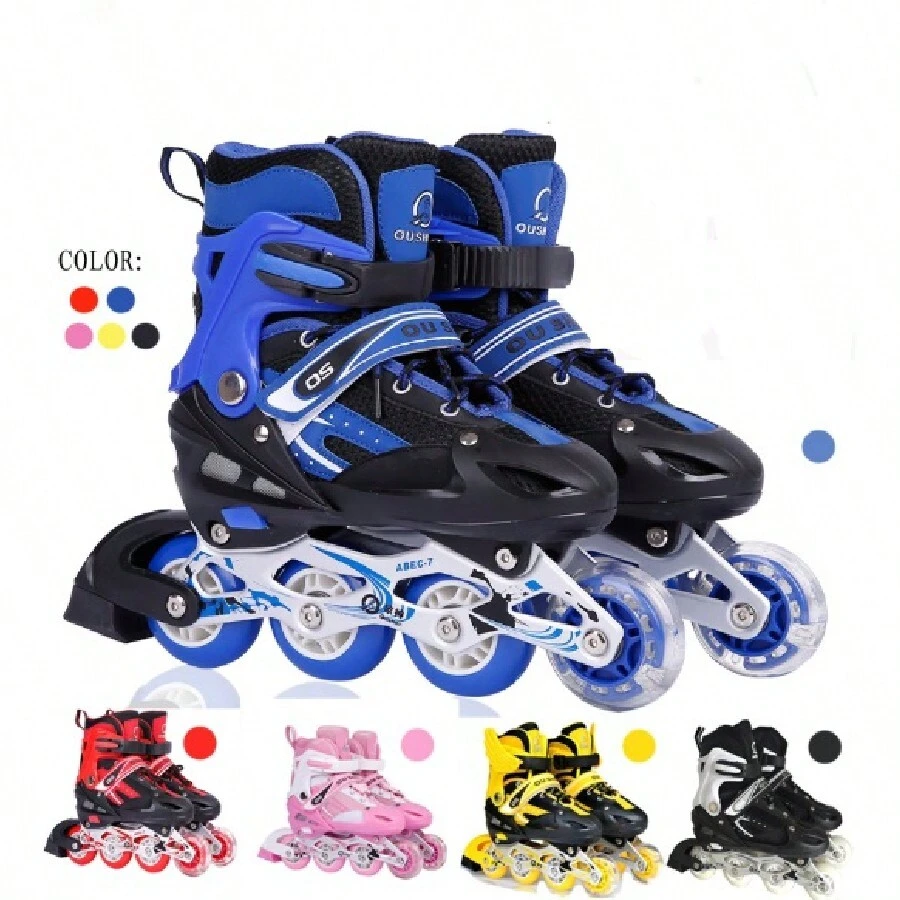Inline Skates Verstellbare Rollschuhe Damen Mädchen Jungen Inliner für Erwachsene mit großen Rädern - blau schwarz - Übersicht 1