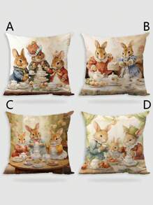 4 件/1 件兔子茶会轻松舒适。短毛绒枕套舒适柔软。印花枕套适用于沙发、卧室、客厅、家居装饰和房间装饰 - 彩色 - 查看 9