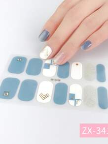 1 张 16 片美甲全覆盖贴纸渐变闪光猫眼粘性滑块 DIY 指甲油美甲贴纸贴花 - 彩色 - 查看 18