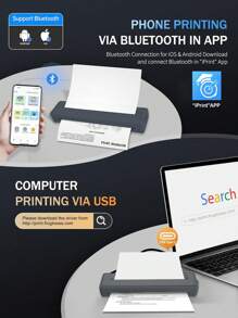 Portable A4 Thermal Printer For Travel, Thermal Wireless Bluetooth Mini Inkless Printer, Portable Printer Compatible With Phones & Windows Laptop(Includ Thermal A4 Paper) - Black Printer + Folding Paper (10 Sheets) - View 5