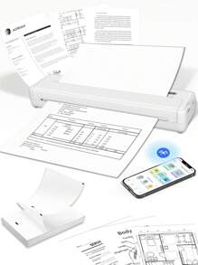 Portable A4 Thermal Printer For Travel, Thermal Wireless Bluetooth Mini Inkless Printer, Portable Printer Compatible With Phones & Windows Laptop(Includ Thermal A4 Paper) - Black Printer + Folding Paper (10 Sheets) - View 2