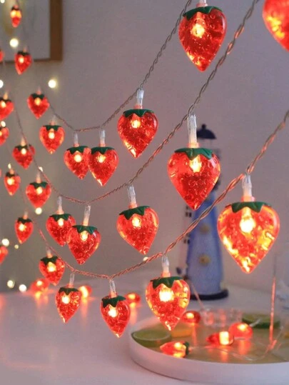 1 pieza Luces de cadena con diseño de fresas con 10/20 LED, luces decorativas alimentadas por batería para fiesta, boda, cumpleaños, dormitorio, fotografía, vacaciones, Día de San Valentín (baterías no incluidas)