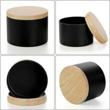 12pcs 4oz/8oz Metal Candle Tins With Wood Grain Lids - Perfect For DIY Candle Making, Aromatherapy & Crafts - Durable, Reusable Containers For Home Decor & Party Favors