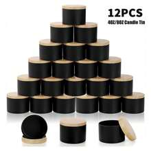 12pcs 4oz/8oz Metal Candle Tins With Wood Grain Lids - Perfect For DIY Candle Making, Aromatherapy & Crafts - Durable, Reusable Containers For Home Decor & Party Favors