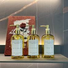 3pcs Golden Refillable Shampoo & Conditioner Dispensers With Waterproof Labels - Odorless Plastic Lotion Bottles For Bathroom Accessories, Perfect For Hotels & Guesthouses Home Bathroom Decor Fall Decor Back To School - Multicolor - View 3