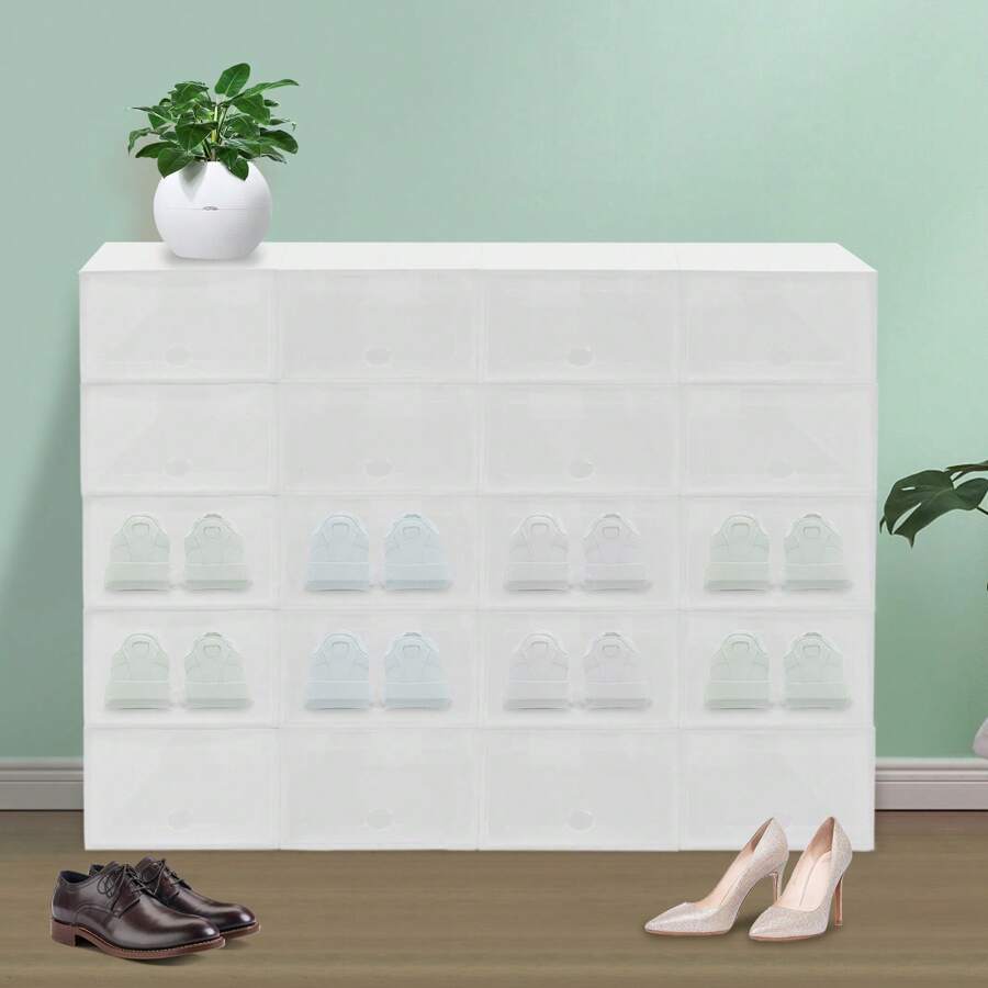 20x Schuhboxen Schuhbox Set 32.6*24*14cm Transparent Schuhbox Stapelbare Boxen - Weiss - Übersicht 1