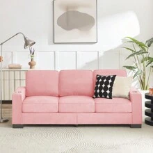 83.86"Snowfleece Fabric Sofa Modern Compressed Couch 3-Seater Sofa Furniture For Living Room Bedroom Office Pink - 粉紅色如圖 - 查看 2