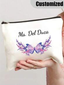 1 Stück personalisierte rosa Schmetterling & Blumen Brustkrebsbewusstsein Make-up Tasche, leichter Polyester Kosmetikbeutel, personalisierter Name, mit Reißverschluss, Reise-Toilettenartikel Organizer, modisches Geschenk für sie, maschinenwaschbar, weiß, Schulmaterial, für Lehrergeschenke, für Universität, für Kollegen, für Studentenwohnheime, für Lehrer, für Jungen und Mädchen, für Teenager, Schüler der Sekundarstufe I, Schüler der Sekundarstufe II, Studenten, Erstsemester, Zweitsemester, Unterstufenschüler - Beige - Übersicht 2