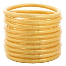 Bộ 10 chiếc vòng tay ống nhựa PVC màu hồng cánh sen và vàng đậm, họa tiết kim loại phun sơn, vòng tay thạch xếp chồng lên nhau trông rất dày dặn, dùng để dự tiệc - lá vàng giả - Xem 22