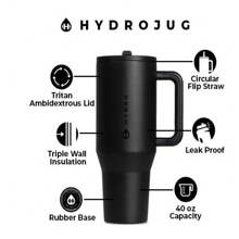hydrojug Botella de agua Traveler de 940 ml/1100 ml con asa y pajita abatible. Se adapta al portavasos. Vaso resistente a fugas. Base de acero inoxidable y goma con aislamiento reutilizable. Regalos para mujeres y hombres.