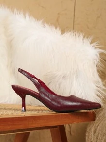 Women's Pointed Toe Kitten Heel Backstrap Stiletto Heel Party/Outdoor/Work Shoes, Fashionable & Comfortable Red High Heels, Closed Toe Versatile Sandals (Run Small, Size Up One) - Bordeaux - View 5