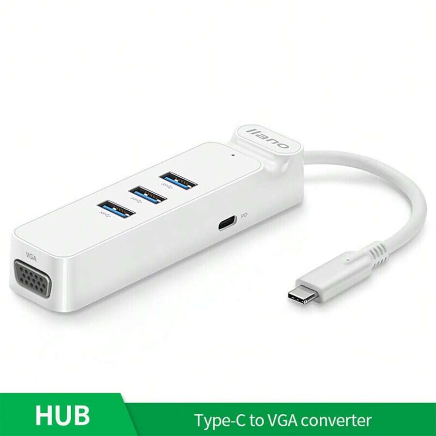 Llano Type-C 转 VGA 转换器 Type C 转 USB3.0 HUB 兼容 Macbook 12/New Pro 充电功能 - 白色 - 查看 1