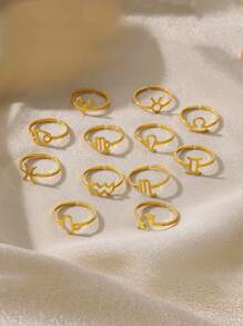1pc 12 Zodiac Sign Ring, Unisex, 18K Gold Plated Stainless Steel Adjustable Open Ring, Fashion Jewelry Accessory, Birthday Gift - Yellow Gold - View 10