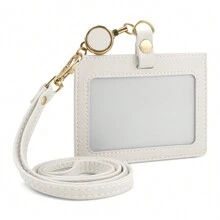Badge Holder With Retractable Detachable Neck Strap Horizontal PU Leather Badge Clip With 1 Clear Window And 2 Card Slots On The Back Card Holder Wallet Business Card Holder Credit Card Holder Teacher Lanyard With Id Holder Card Holder Women For Women Mini Wallet Card Wallet