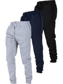3 Pack Fleece Active Tech Joggers For Men, Mens Sweatpants With Zipper Pockets - Heather Grey / Navy / Black - View 1