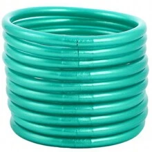 Bộ 10 chiếc vòng tay ống nhựa PVC màu hồng cánh sen và vàng đậm, họa tiết kim loại phun sơn, vòng tay thạch xếp chồng lên nhau trông rất dày dặn, dùng để dự tiệc - lá vàng giả - Xem 14