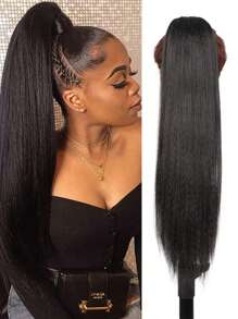 Extensión de cola de caballo sintética recta y elegante para mujer, con textura Yaki y cierre con cordón, una pieza versátil para todo tipo de usuarios - Disponible en múltiples tonos